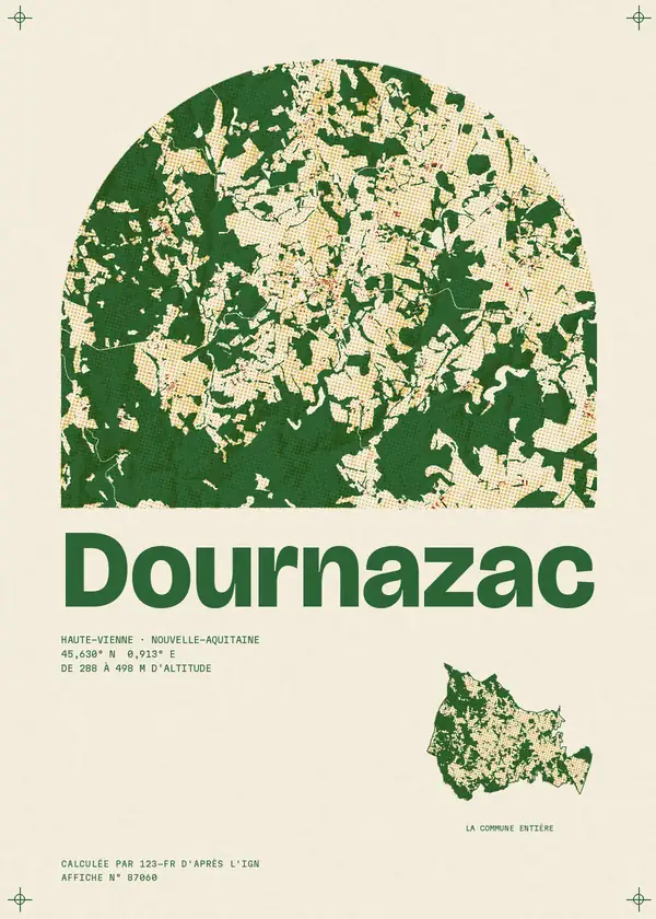Affiche de Dournazac, calculée par 123-fr d'après l'IGN