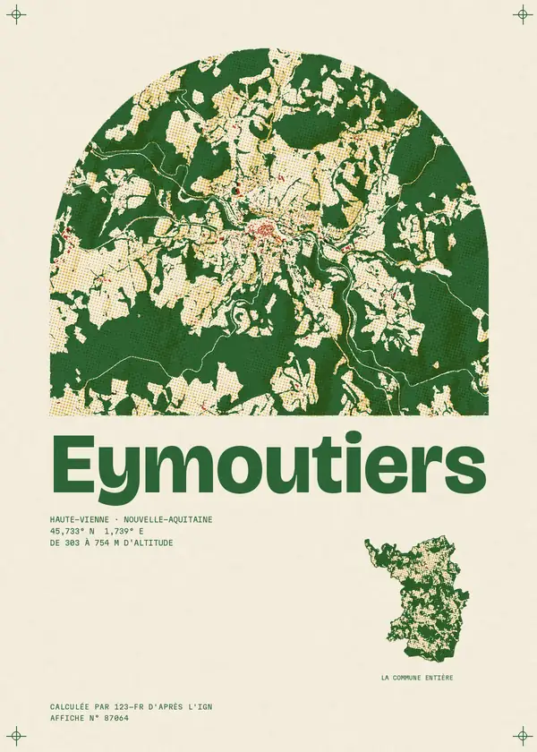 Affiche de Eymoutiers, calculée par 123-fr d'après l'IGN