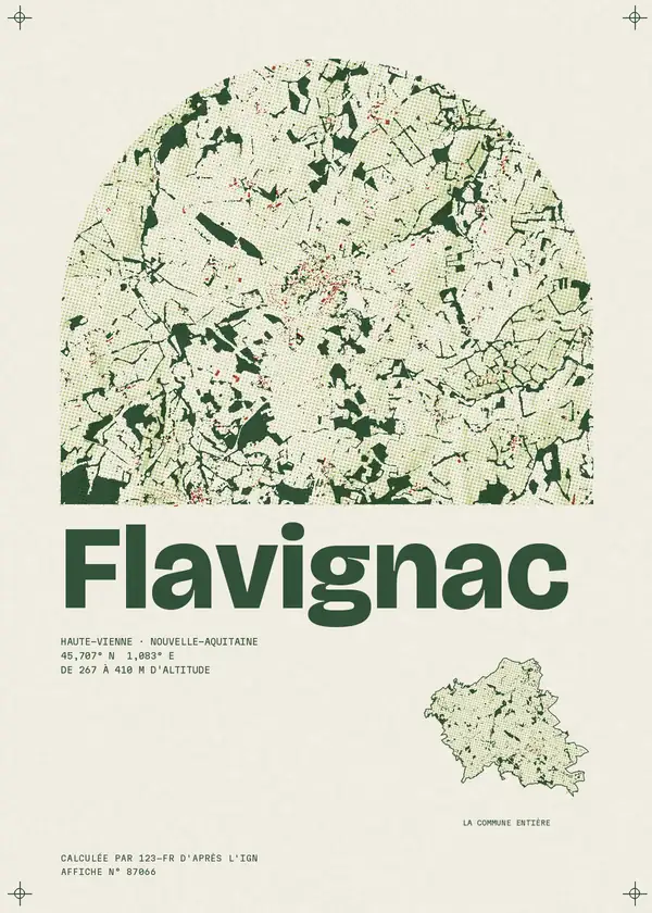 Affiche de Flavignac, calculée par 123-fr d'après l'IGN