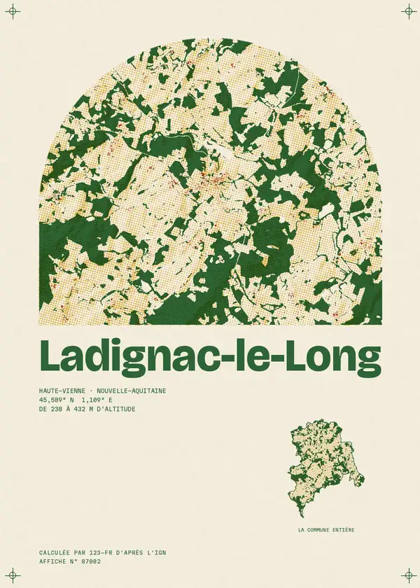 Affiche de Ladignac-le-Long, calculée par 123-fr d'après l'IGN