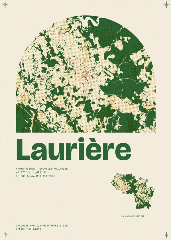 Affiche de Laurière, calculée par 123-fr d'après l'IGN