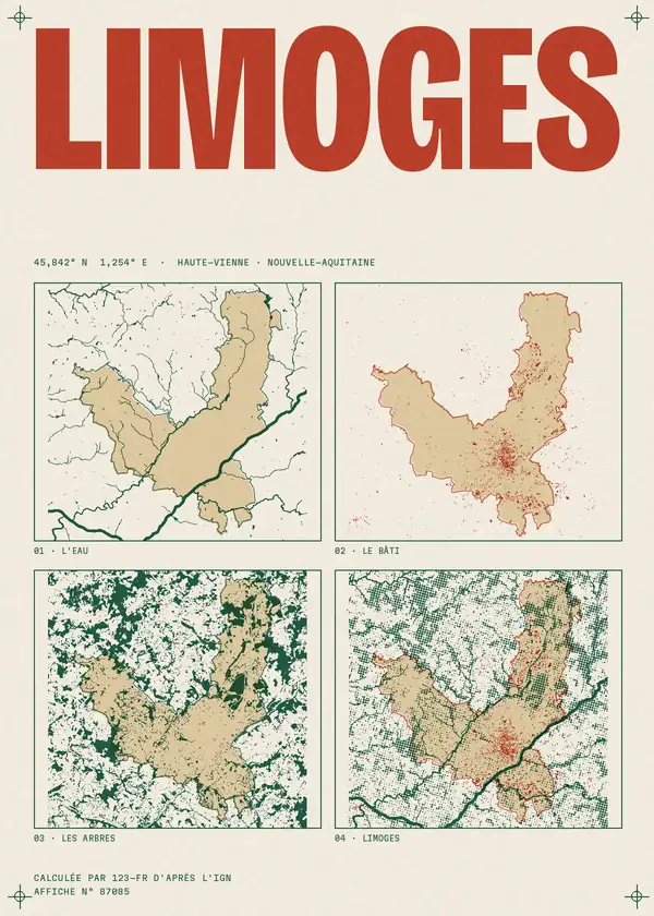 Affiche de Limoges, calculée par 123-fr d'après l'IGN