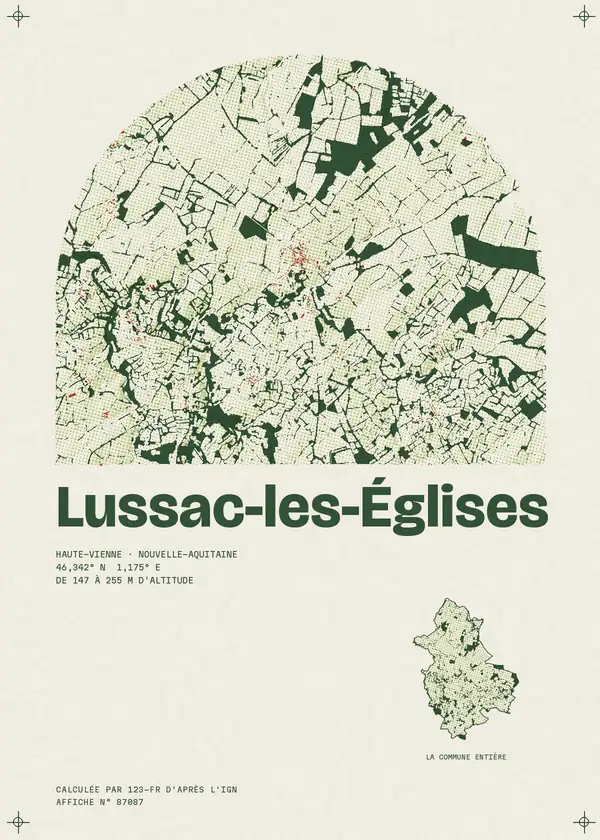 Affiche de Lussac-les-Églises, calculée par 123-fr d'après l'IGN