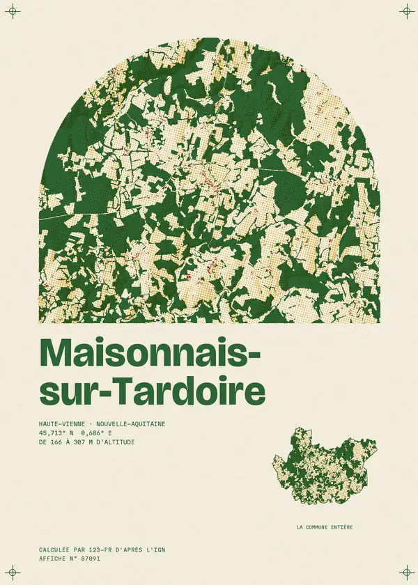 Affiche de Maisonnais-sur-Tardoire, calculée par 123-fr d'après l'IGN