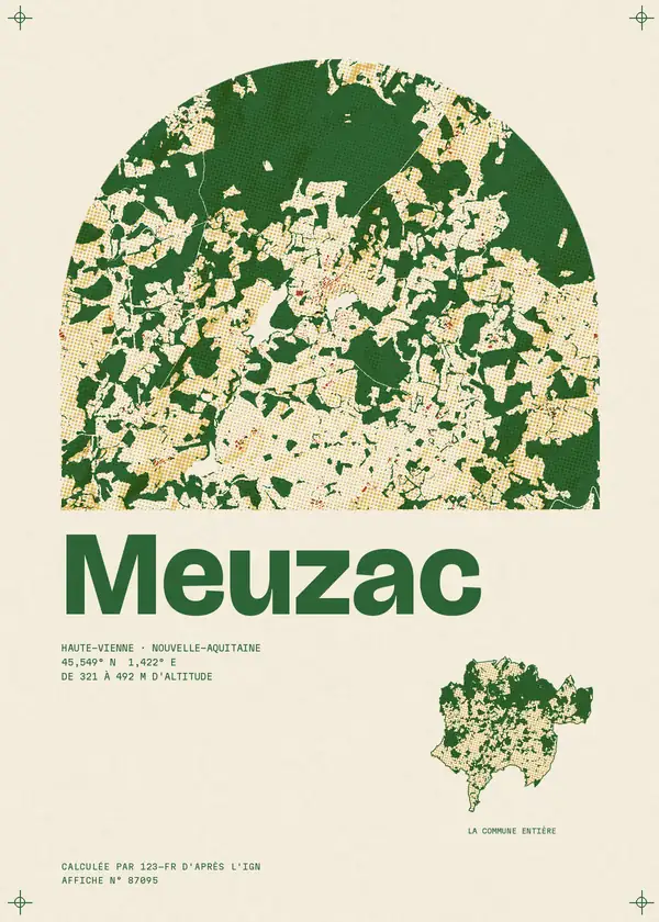 Affiche de Meuzac, calculée par 123-fr d'après l'IGN