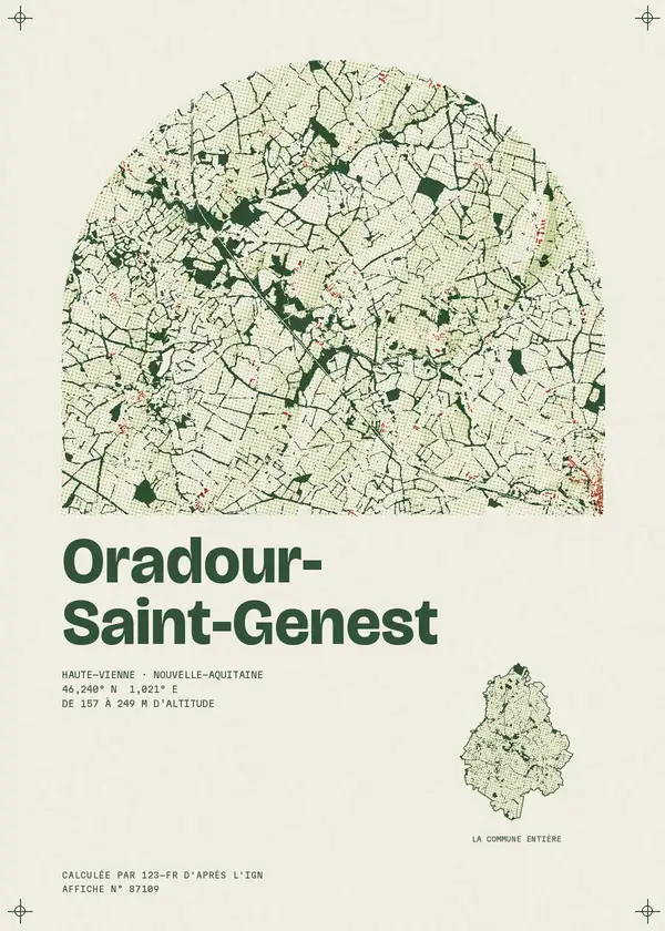 Affiche de Oradour-Saint-Genest, calculée par 123-fr d'après l'IGN