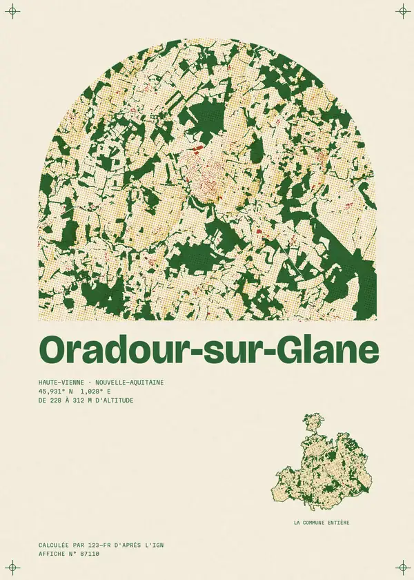 Affiche de Oradour-sur-Glane, calculée par 123-fr d'après l'IGN