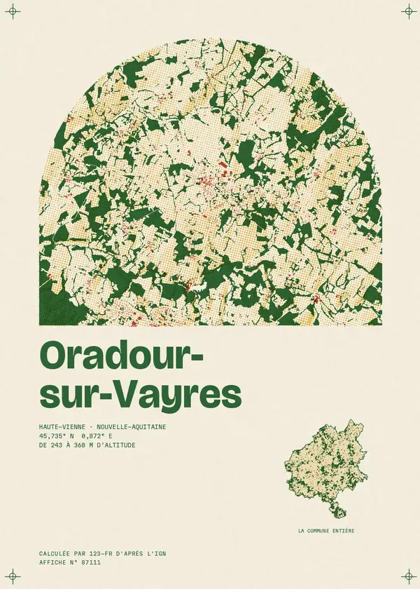 Affiche de Oradour-sur-Vayres, calculée par 123-fr d'après l'IGN