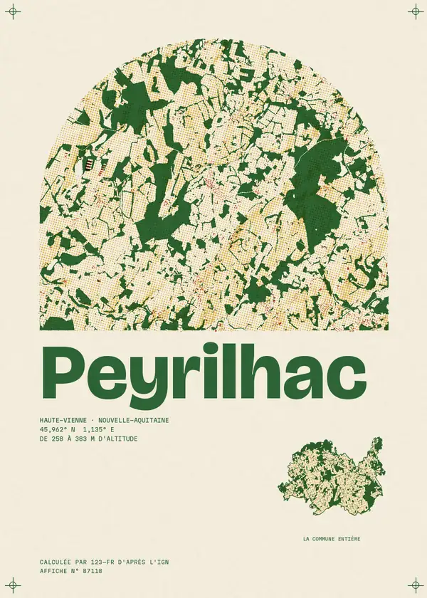 Affiche de Peyrilhac, calculée par 123-fr d'après l'IGN