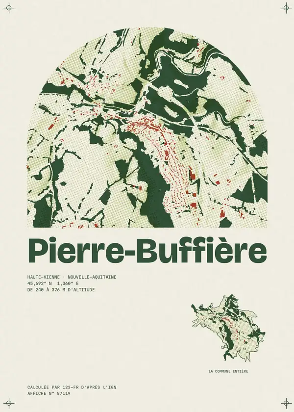 Affiche de Pierre-Buffière, calculée par 123-fr d'après l'IGN