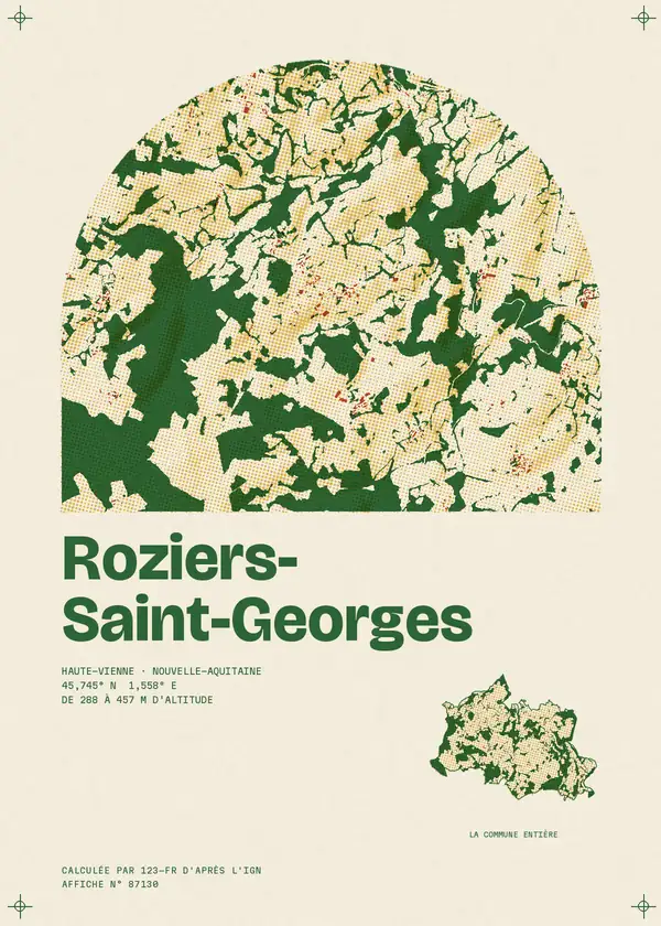 Affiche de Roziers-Saint-Georges, calculée par 123-fr d'après l'IGN
