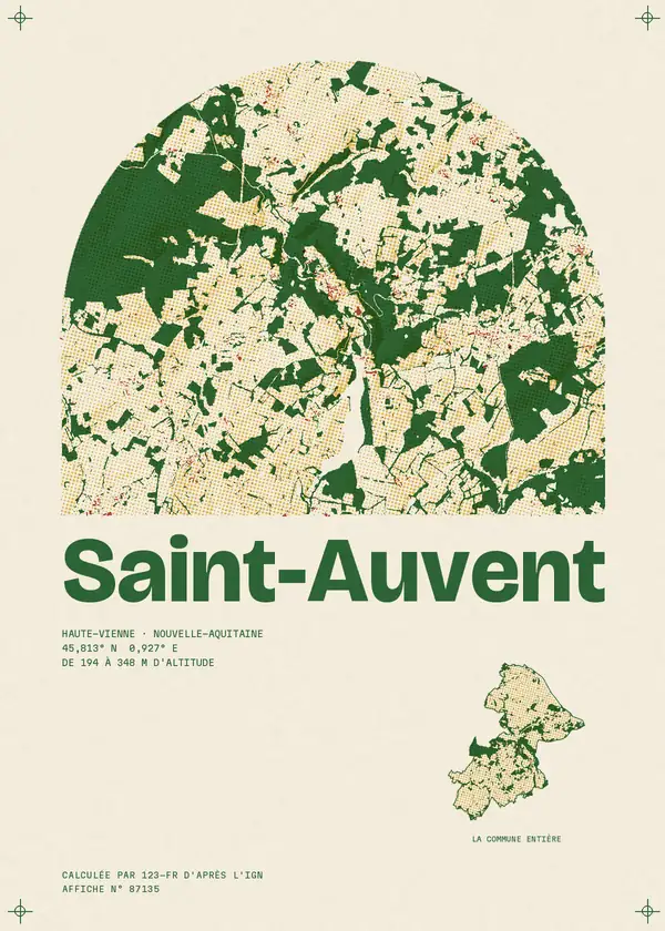 Affiche de Saint-Auvent, calculée par 123-fr d'après l'IGN