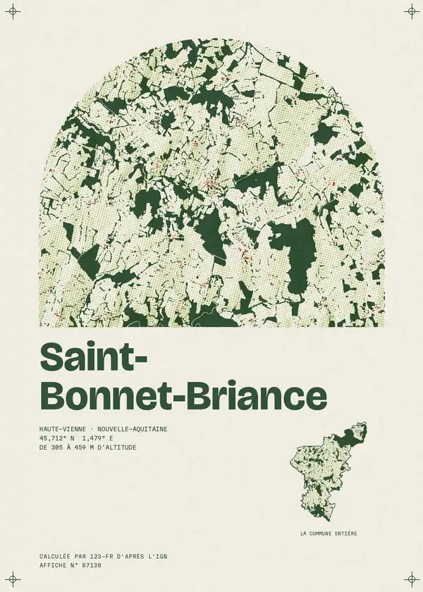 Affiche de Saint-Bonnet-Briance, calculée par 123-fr d'après l'IGN