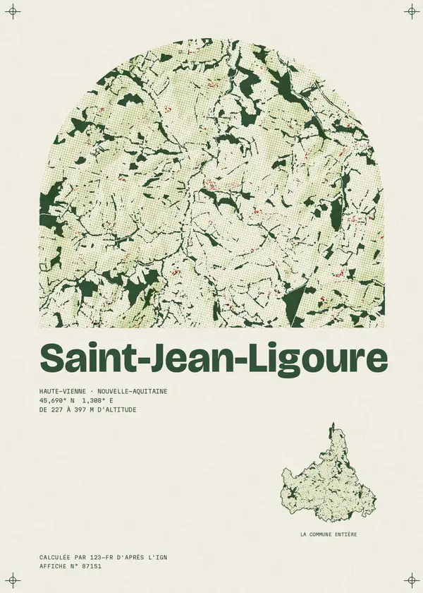 Affiche de Saint-Jean-Ligoure, calculée par 123-fr d'après l'IGN