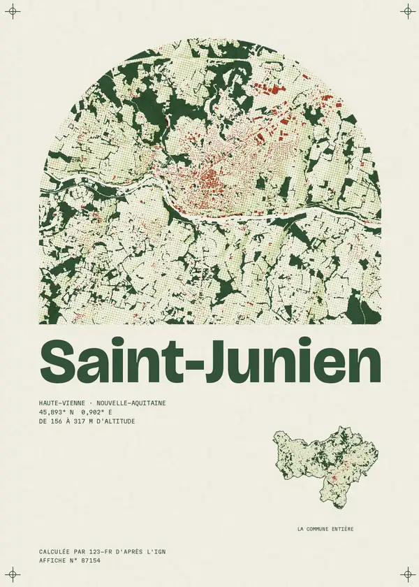 Affiche de Saint-Junien, calculée par 123-fr d'après l'IGN
