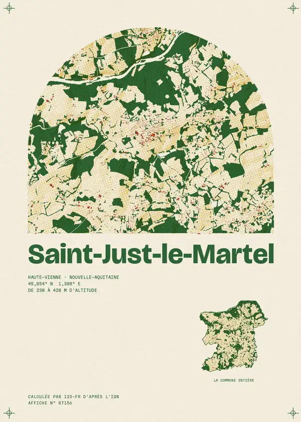 Affiche de Saint-Just-le-Martel, calculée par 123-fr d'après l'IGN