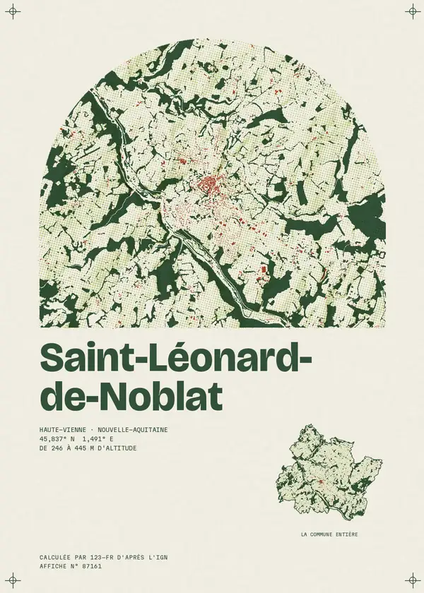 Affiche de Saint-Léonard-de-Noblat, calculée par 123-fr d'après l'IGN