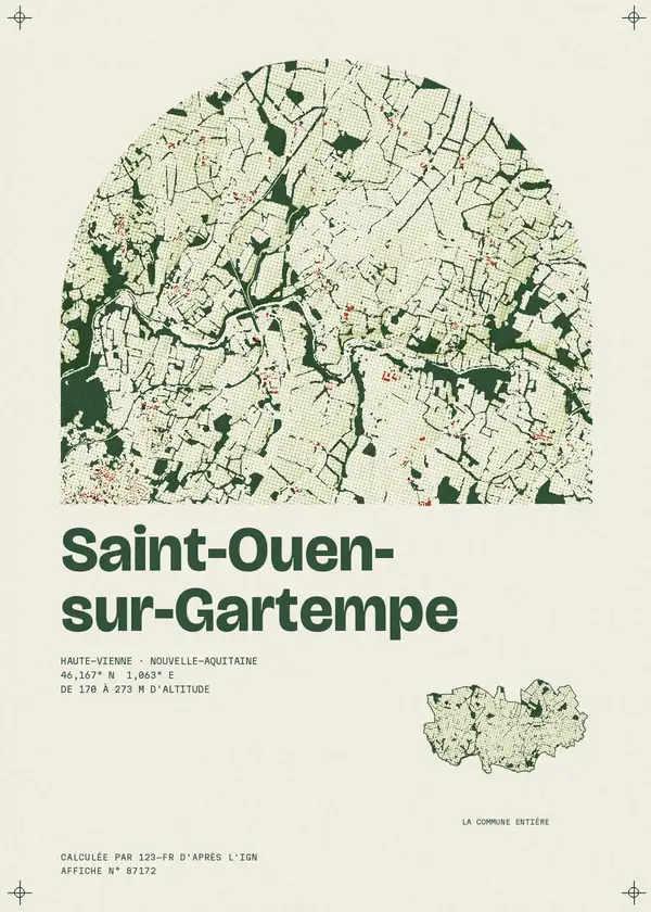 Affiche de Saint-Ouen-sur-Gartempe, calculée par 123-fr d'après l'IGN