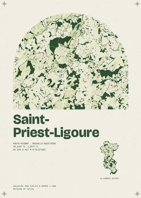 Affiche de Saint-Priest-Ligoure, calculée par 123-fr d'après l'IGN