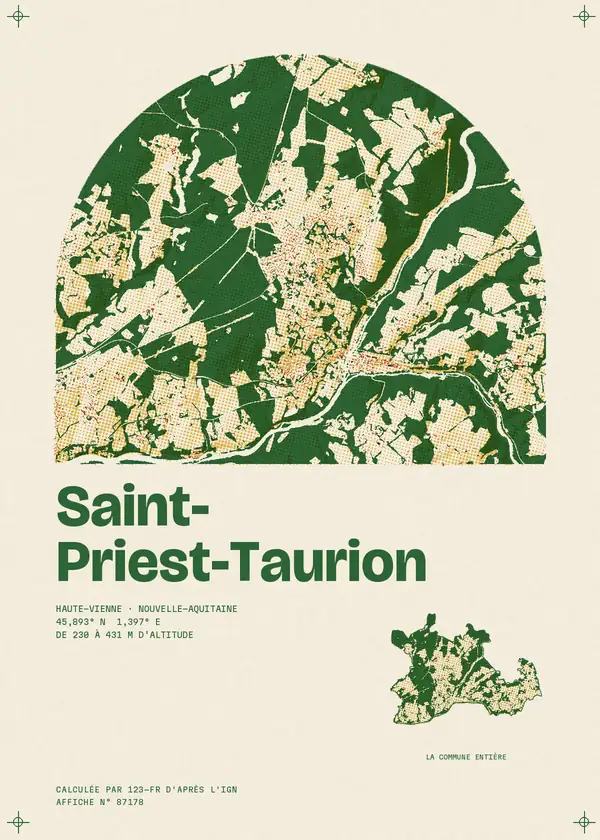 Affiche de Saint-Priest-Taurion, calculée par 123-fr d'après l'IGN