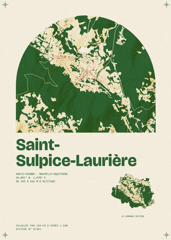 Affiche de Saint-Sulpice-Laurière, calculée par 123-fr d'après l'IGN