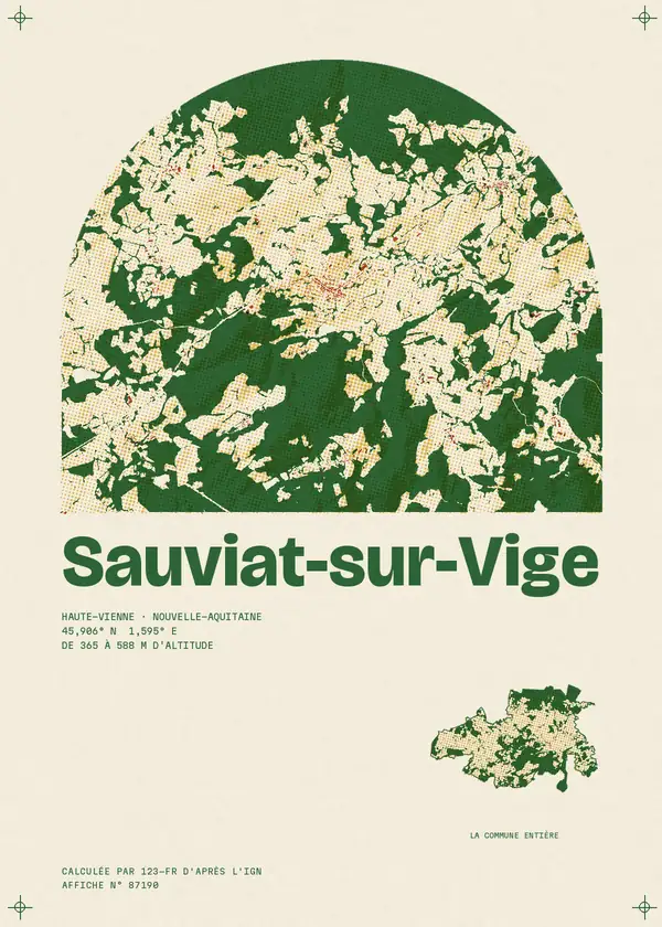 Affiche de Sauviat-sur-Vige, calculée par 123-fr d'après l'IGN