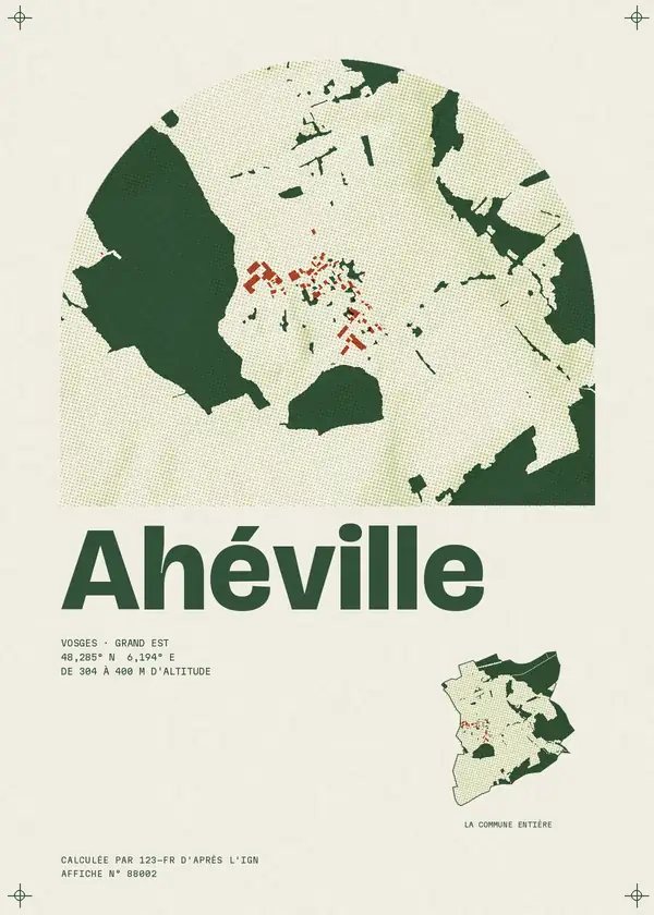 Affiche de Ahéville, calculée par 123-fr d'après l'IGN