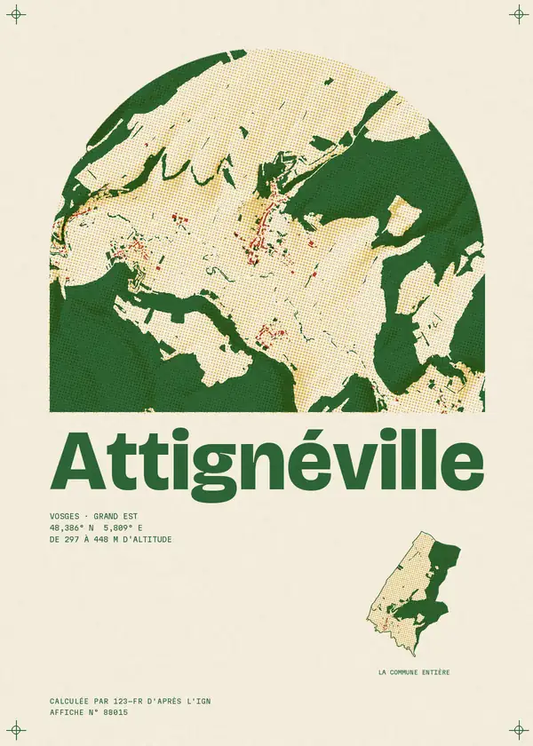 Affiche de Attignéville, calculée par 123-fr d'après l'IGN