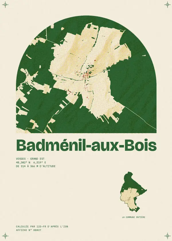 Affiche de Badménil-aux-Bois, calculée par 123-fr d'après l'IGN