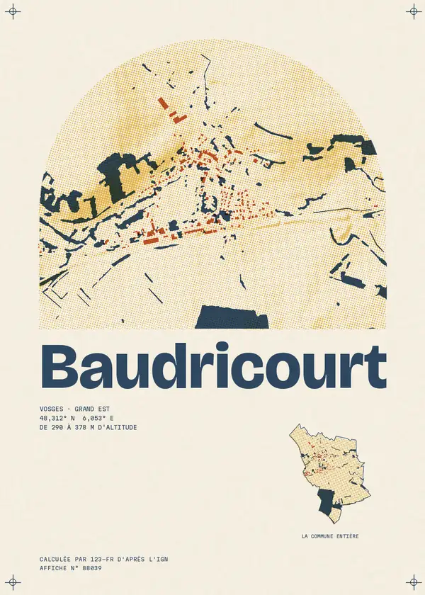 Affiche de Baudricourt, calculée par 123-fr d'après l'IGN