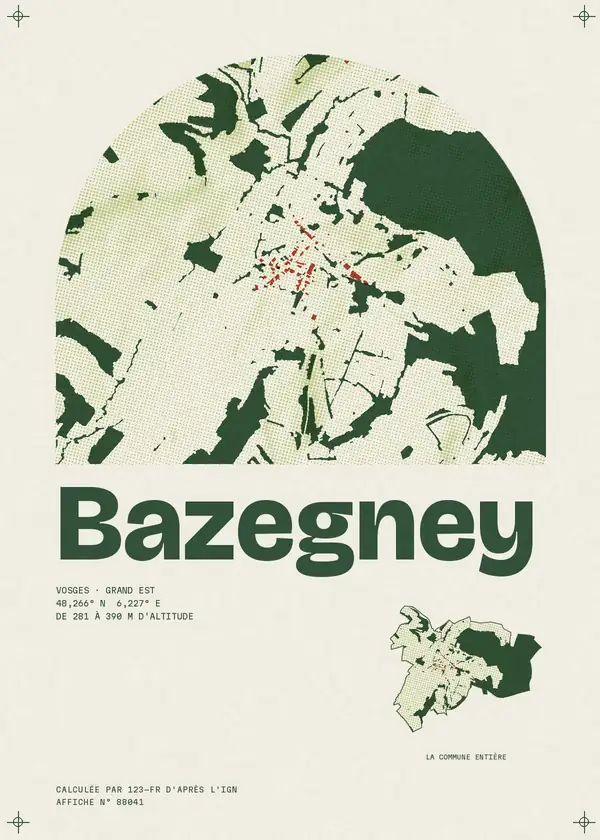 Affiche de Bazegney, calculée par 123-fr d'après l'IGN