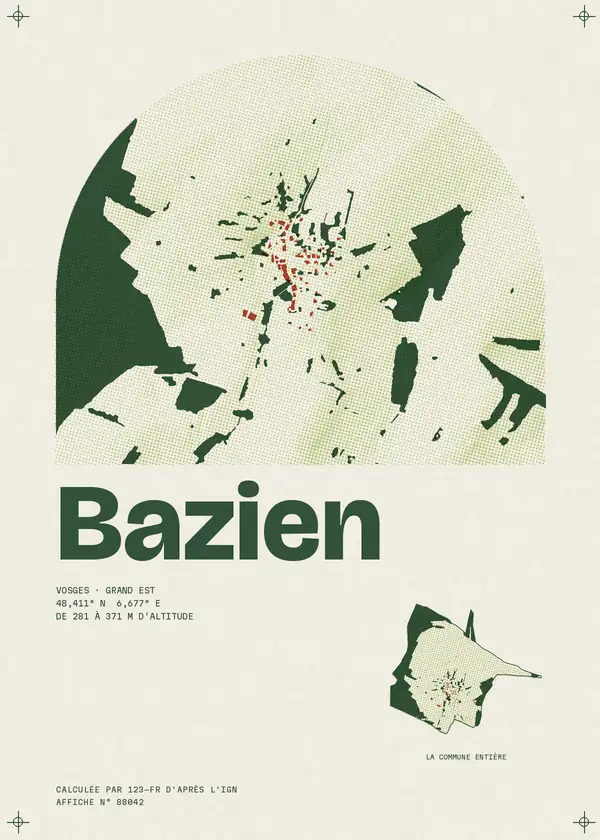 Affiche de Bazien, calculée par 123-fr d'après l'IGN