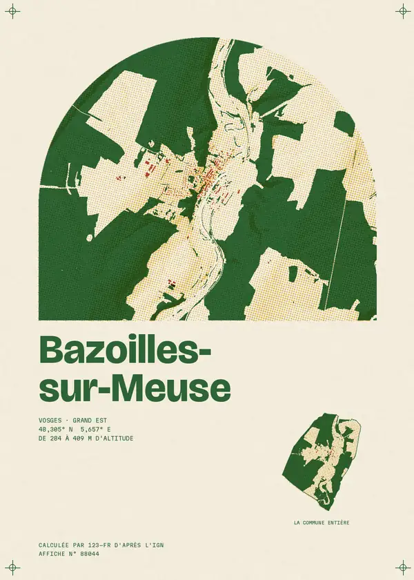 Affiche de Bazoilles-sur-Meuse, calculée par 123-fr d'après l'IGN