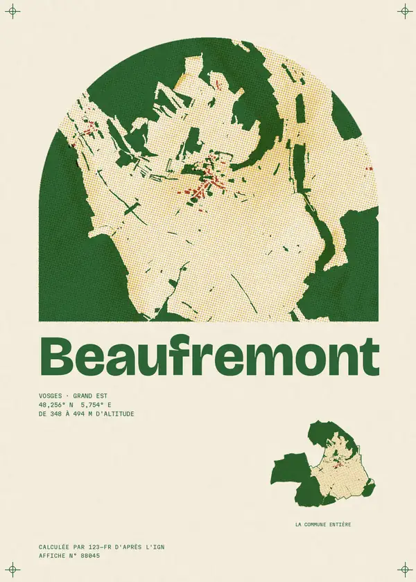 Affiche de Beaufremont, calculée par 123-fr d'après l'IGN