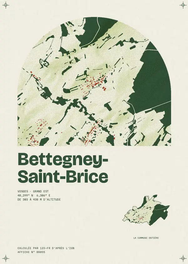 Affiche de Bettegney-Saint-Brice, calculée par 123-fr d'après l'IGN
