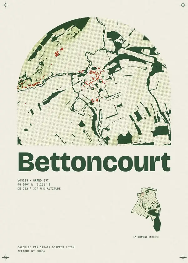 Affiche de Bettoncourt, calculée par 123-fr d'après l'IGN
