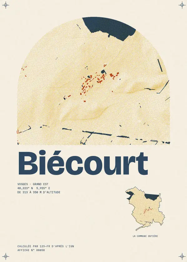 Affiche de Biécourt, calculée par 123-fr d'après l'IGN