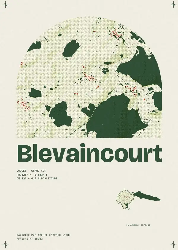 Affiche de Blevaincourt, calculée par 123-fr d'après l'IGN