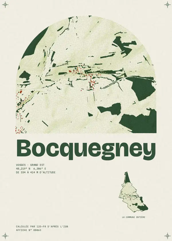 Affiche de Bocquegney, calculée par 123-fr d'après l'IGN