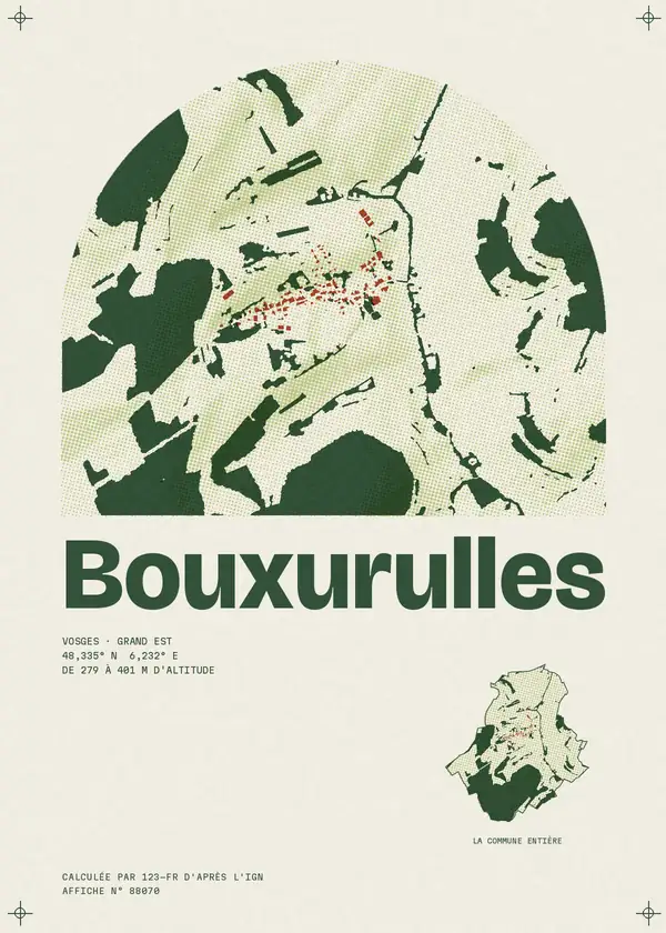 Affiche de Bouxurulles, calculée par 123-fr d'après l'IGN