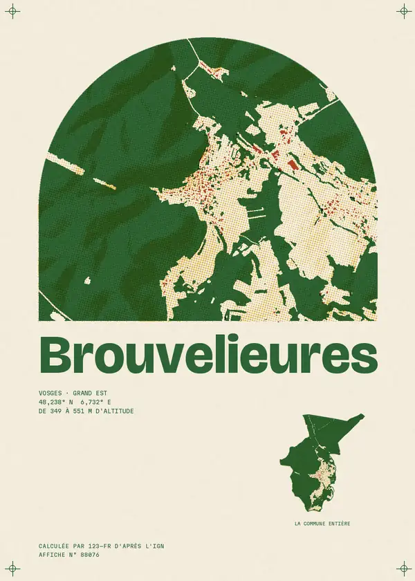 Affiche de Brouvelieures, calculée par 123-fr d'après l'IGN