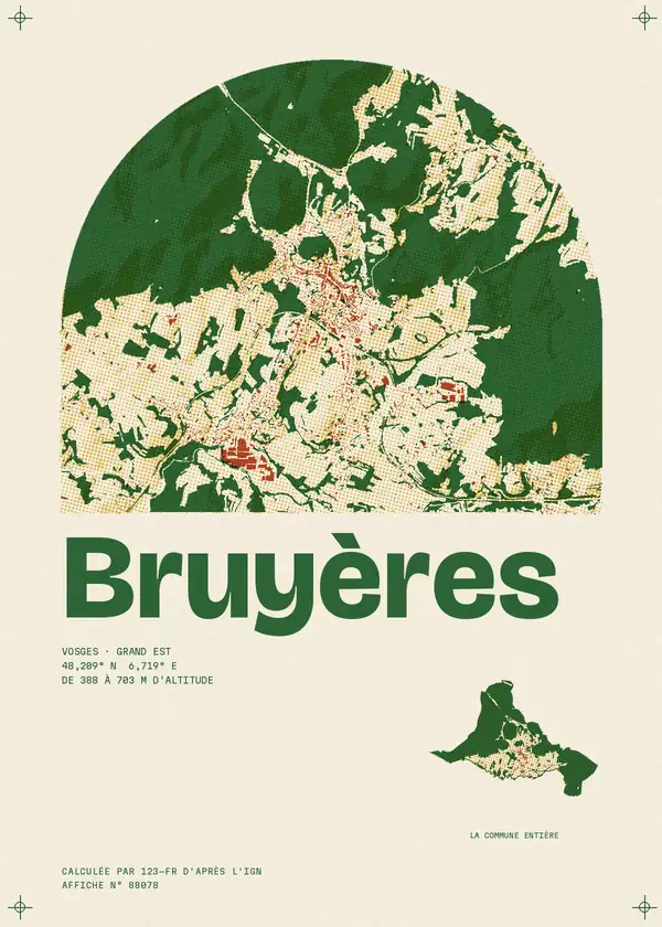 Affiche de Bruyères, calculée par 123-fr d'après l'IGN