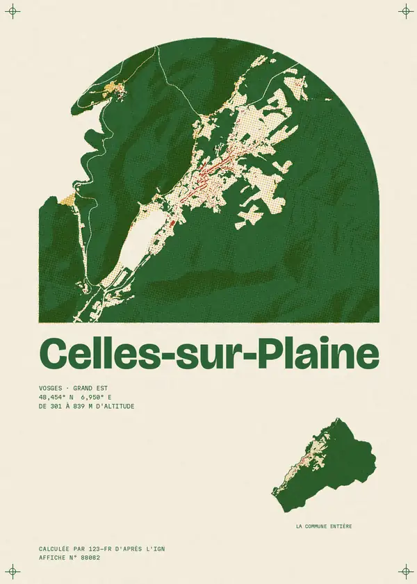 Affiche de Celles-sur-Plaine, calculée par 123-fr d'après l'IGN