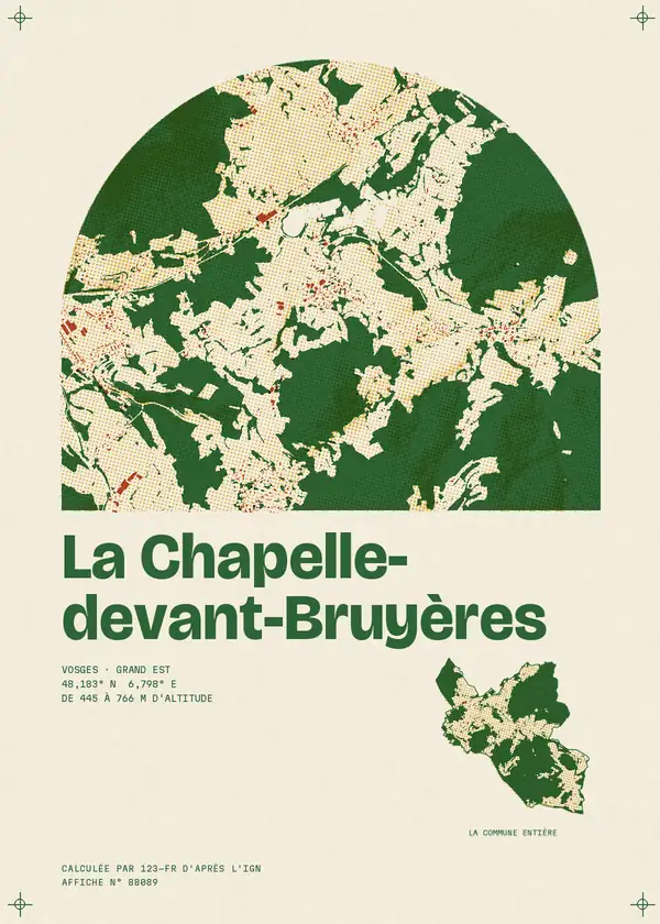 Affiche de La Chapelle-devant-Bruyères, calculée par 123-fr d'après l'IGN
