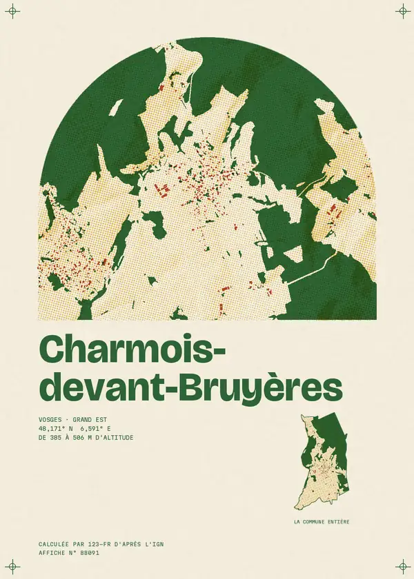 Affiche de Charmois-devant-Bruyères, calculée par 123-fr d'après l'IGN