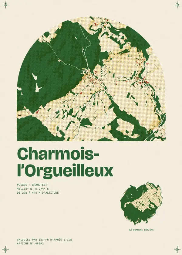 Affiche de Charmois-l'Orgueilleux, calculée par 123-fr d'après l'IGN