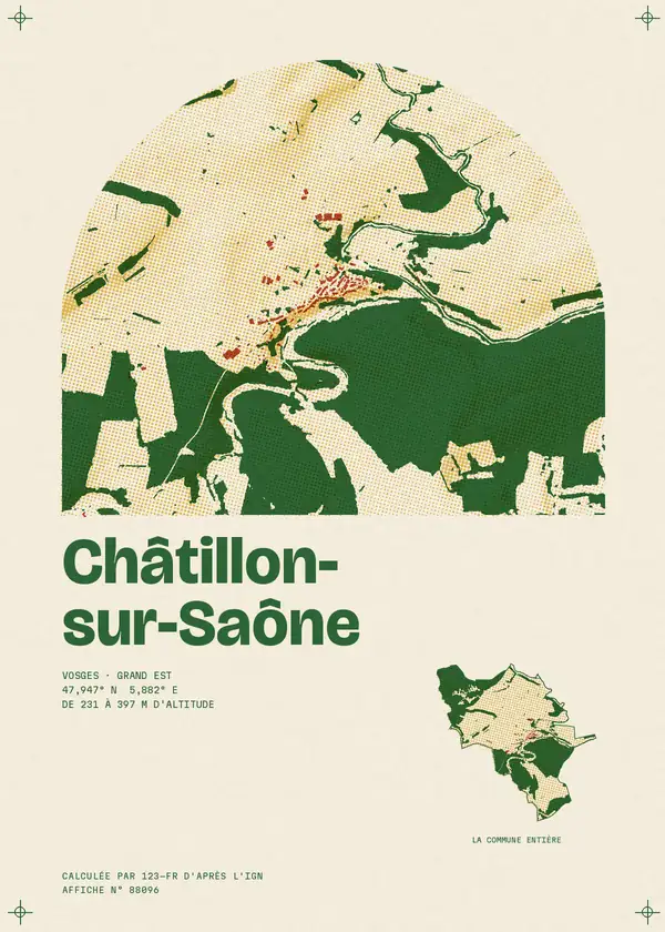 Affiche de Châtillon-sur-Saône, calculée par 123-fr d'après l'IGN