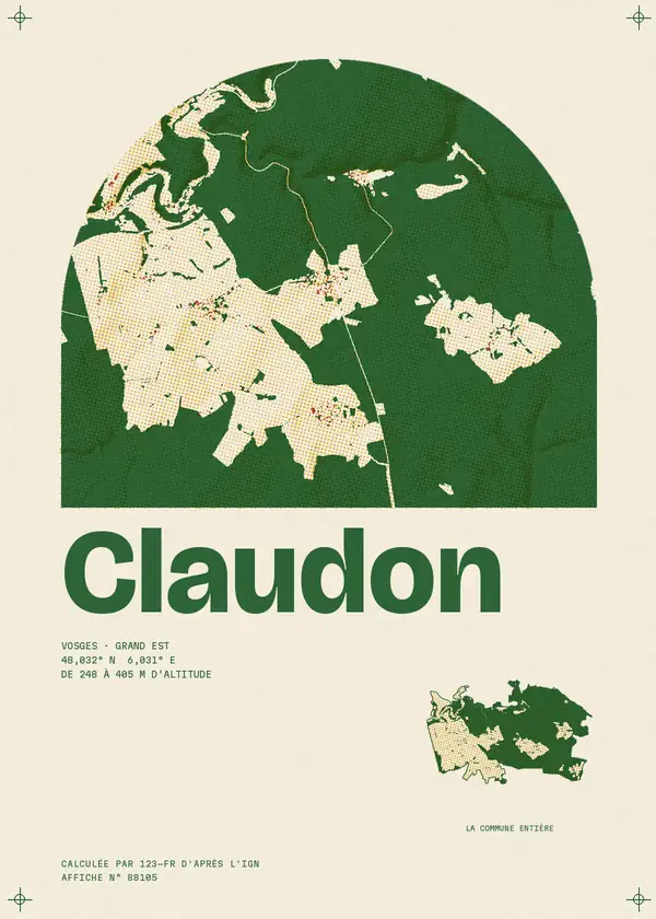 Affiche de Claudon, calculée par 123-fr d'après l'IGN