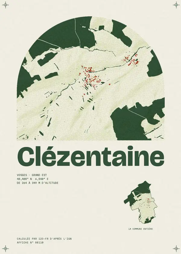 Affiche de Clézentaine, calculée par 123-fr d'après l'IGN