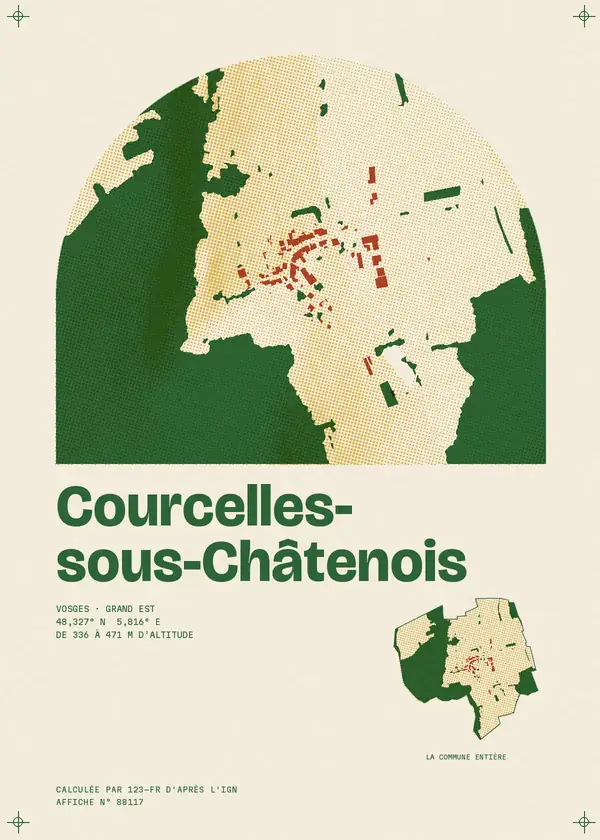 Affiche de Courcelles-sous-Châtenois, calculée par 123-fr d'après l'IGN